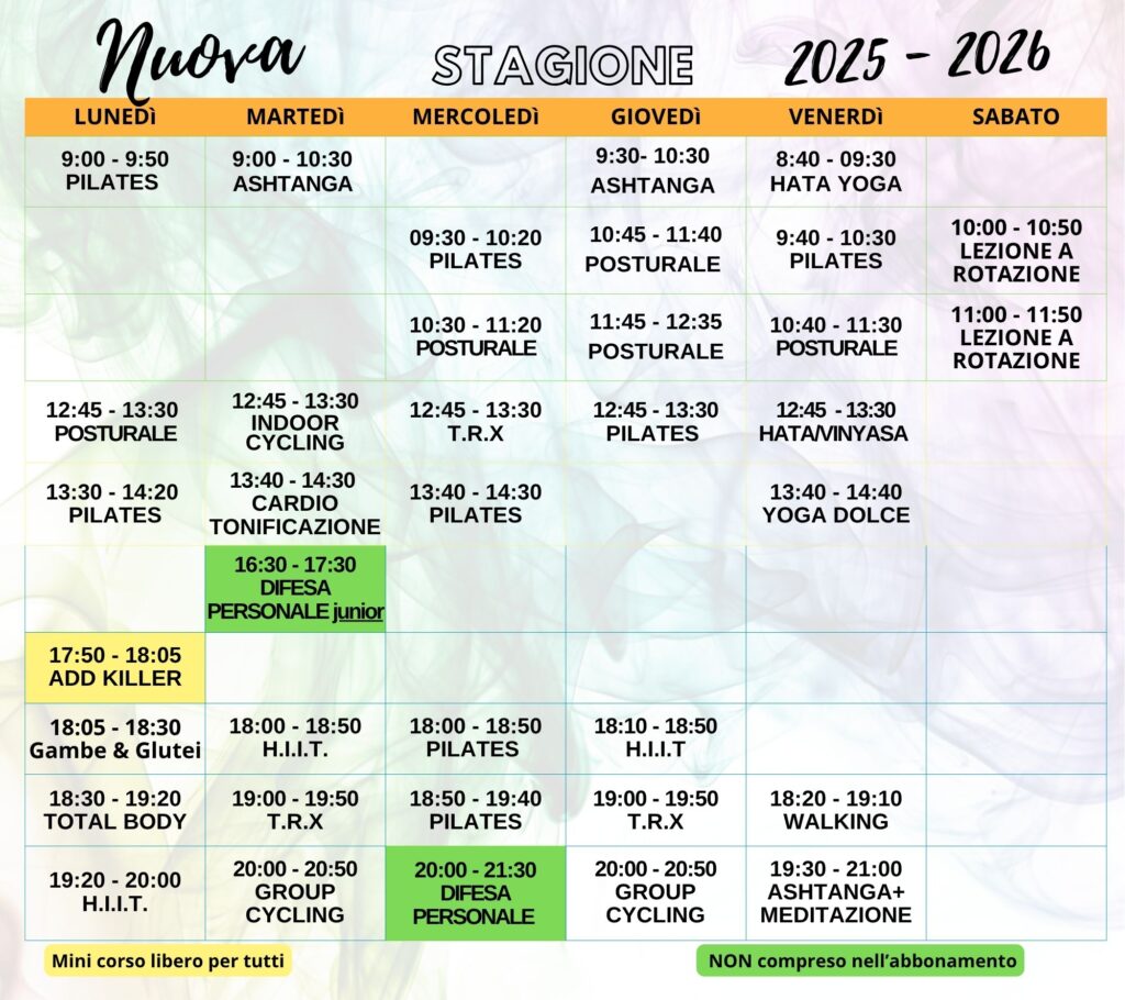 corsi, pilates vicino a me, yoga vicino a me, ashtanga yoga, hata yoga, ginnastica posturale vicino a me, difesa personale, difesa per ragazzi, krav maga, groupcycling, t.r.x., walking fitness, pilates, rinforzo addominale